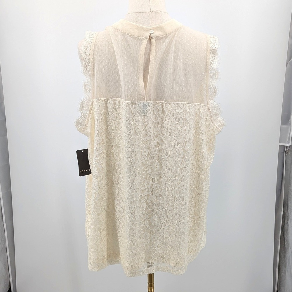 Torrid Lace Blouse Ivory Romantic Boho Mesh Trim Top NWT 1X - Picture 2 of 10